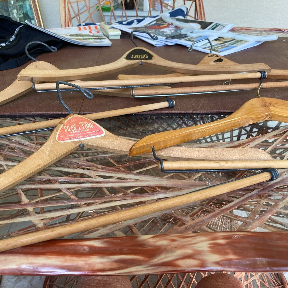 VINTAGE WOOD SUIT HANGERS ADVERTISING, Lot of Five